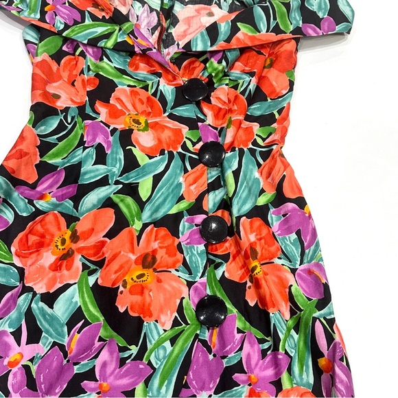 Vintage Ann Tjian For Kenar Petites Cotton Graphic Floral Off Shoulder Dress - Picture 10 of 10